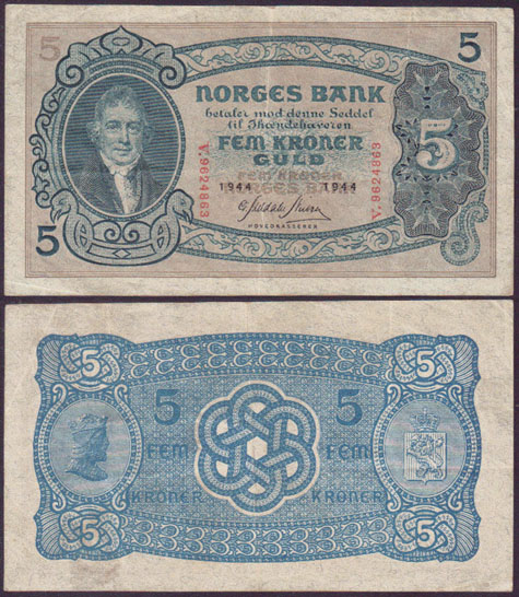 1944 Norway 5 Kroner L000298